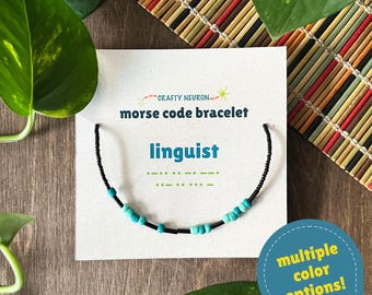 Linguist Morse Code Bracelet - Linguistics / Science-Themed Gift for Grad Students, Researchers