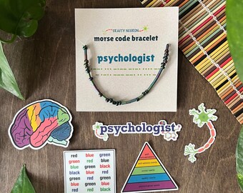 Psychologist Gift Set - Morse Code Bracelet & Sticker Bundle / Science-Themed Gift for Grad Students, Researchers