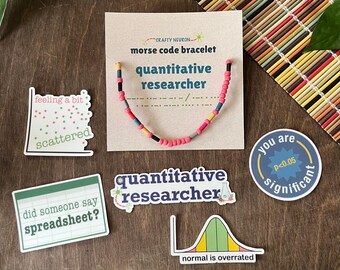 Quantitative Researcher Gift Set - Morse Code Bracelet & Sticker Bundle / Science-Themed Gift for Grad Students, Researchers