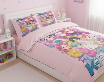 Juego de cama K-Pop Demon Hunters, funda nórdica colorida y sábana para dormitorio
