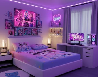 Juego de sábanas ajustables de Anime K-Pop Demon Hunters, regalo para niños