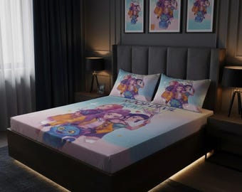 Juego de cama de 3 piezas de Demon Hunters de Anime K-Pop, sábana bajera estampada, decoración suave para dormitorio