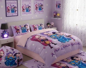 Juego de cama Demon Hunter de K-Pop: funda nórdica de anime para niños y adultos