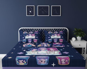 Juego de edredón de 3 piezas de cazadores de demonios K-Pop, ropa de cama de anime, decoración para dormitorio
