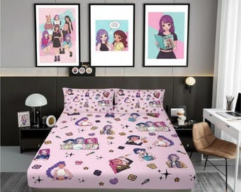 Juego de sábanas Demon Hunters de K-Pop, decoración de dormitorio de anime