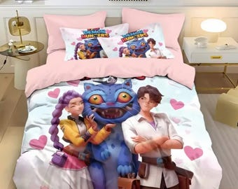 Juego de ropa de cama Demon Hunters de K-Pop, funda de edredón y edredón de anime, regalo para niños y adolescentes