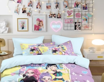 Juego de cama Demon Hunters Kpop: ropa de cama de anime personalizada para habitaciones de adolescentes y adultos