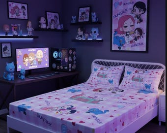 Juego de sábanas de Anime K-Pop Demon Hunters, suaves y lavables, 3 piezas