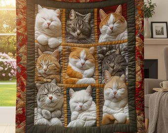 Manta de franela con diseño de gato bohemio para siestas en el sofá, regalo para amantes de los gatos