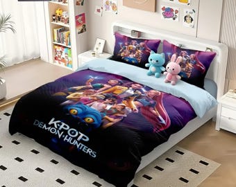 Juego de edredón y funda de edredón personalizado de Demon Hunter de KPop, regalo para niños y adultos.