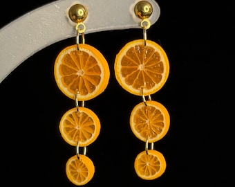 Kolczyki z pomarańczowym plasterkiem – gliniana biżuteria na lato