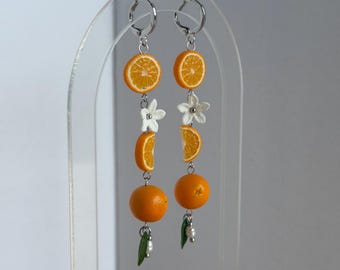 Long Orange Statement Earrings | Handmade Fruit Jewelry by ClayColadaCo
