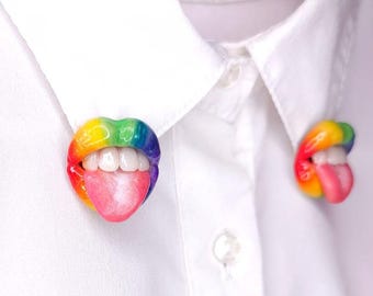 LGBTQ Rainbow Stud earrings, Collar Pins by ClayColada