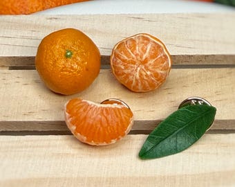 Zestaw przypinek mandaryńskich – ręcznie robiona broszka z owocami z gliny polimerowej