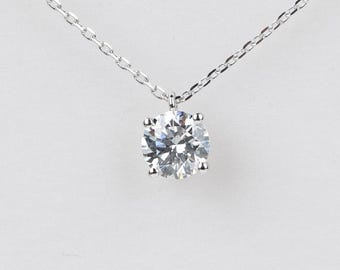 1 Carat Round Cut Lab Grown Diamond Necklace IGI Certificate 18K White Gold Pendant Necklace Solitaire Pendant Necklace
