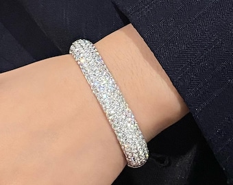パヴェダイヤモンドチェーンリンクバングルブレスレット 14K 18K 