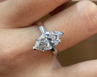 Anel de noivado solitário com diamante de 3 quilates, lapidação marquise, cultivado em laboratório e certificado pelo IGI, em ouro branco 14k.