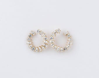 Birne Marquise Smaragd Rundschliff Diamant Creolen, 18K Gelbgold Hälfte Hoop Cluster, offener Kreis Ohrringe Geschenk für Sie