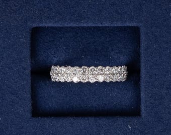 18K White Gold Micro Pave Diamond Wedding Band, Lab Grown Diamond Eternity Band, Dainty Anniversary Band, Stackable Handmade Band