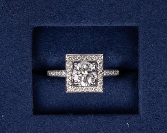 1 Carat E Color VVS2 Clarity IGI Certified Round Ideal Cut Lab Created Diamond Engagement Ring Side Round Cuts 18k White Gold