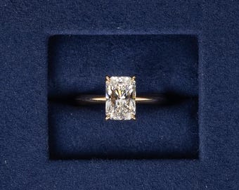 1.5 Carat Radiant Cut Lab Grown Diamond Hidden Halo Solitaire Engagement Ring, IGI Certified Radiant Diamond Ring, Anniversary Ring