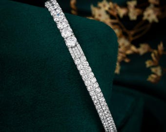 Armband med två rader i labbodlad diamant, runt briljantslipat diamantarmband i 14 karat guld, stapelbart infinity-armband med IGI-certifikat