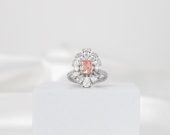 3.6 Carat IGI Certified Fancy Vivid Pink VVS2 Clarity Radiant Cut Lab Grown Diamond Engagement Ring 14K White Gold Pink Diamond Ring