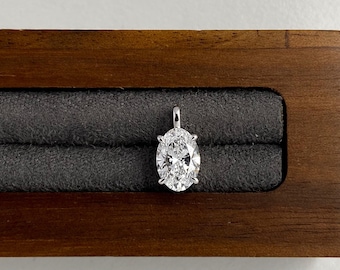 1 Carat D VVS2 Oval Cut Lab Grown Diamond Solitaire Pendant, 14K White Gold Diamond Pendant