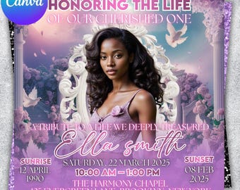 Funeral Announcement Flyer: Elegant Memorial Template (Canva)