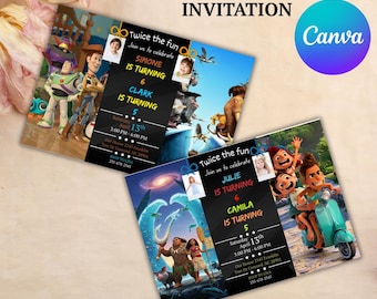 Invitación de cumpleaños editable para hermanos: gemelos, niño y niña (descarga digital)