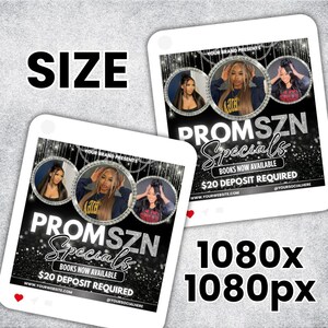 Prom Booking Flyer, Prom Szn Special Flyer, Prom Season Special Deal Flyer, Homecoming Flyer, MUA Lashes Nails Hair Braids wig Flyer, canva