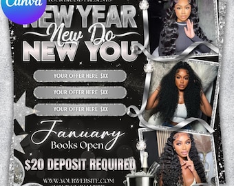 January Booking Flyer, New Year Booking Flyer, Book Now Flyer, Braid Booking Flyer Template Hair Lash Nail Makeup, Holiday Booking flyer