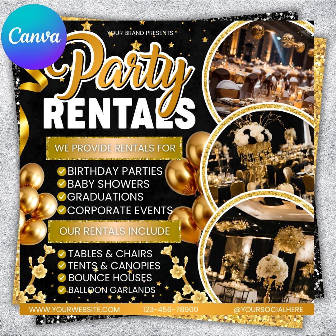 Party Rentals Flyer Template: DIY Event Supplies Design (canva Editable ...