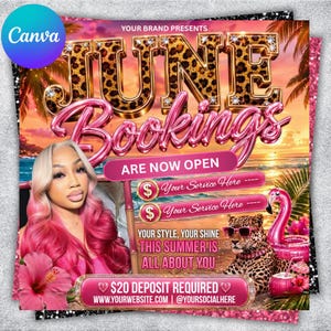 June Booking Flyer | Summer Booking Flyer | Hair, Braids, Nails, Lash, Makeup & Wig Install Canva Template | Editable Appointment Flyer
