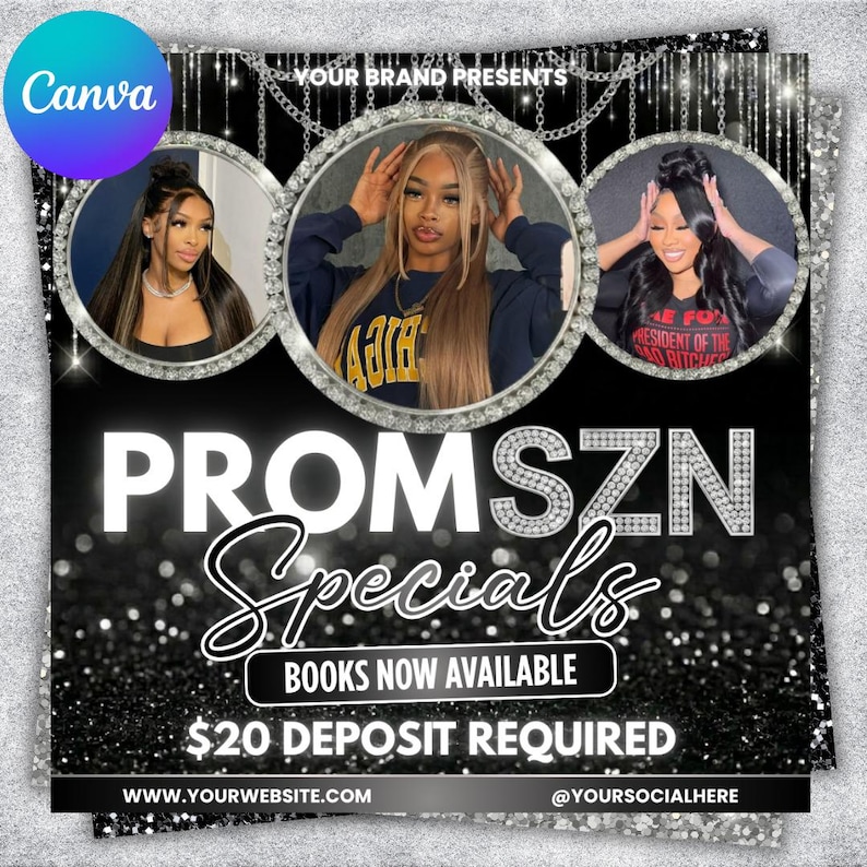 Prom Booking Flyer, Prom Szn Special Flyer, Prom Season Special Deal Flyer, Homecoming Flyer, MUA Lashes Nails Hair Braids wig Flyer, canva