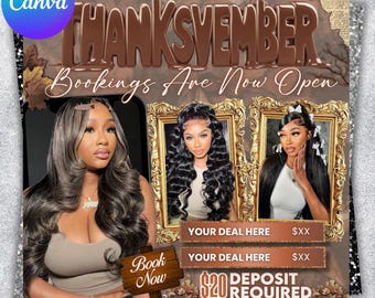 November Booking Flyer, Fall Hair Lash Nail Braids Flyer (Canva Editable) (Digital Download)