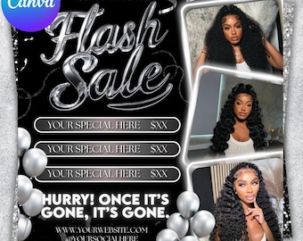 Dépliant de vente flash, Dépliant offre spéciale, Dépliant Réserver, Vente flash, Dépliant sur les cheveux, Tresses, Manucure, Lash Tech, MUA, Dépliant pour perruques, Modèle canva