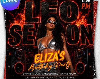 Leo Birthday Party Flyer, Birthday Szn Flyer, Leo Invitation Flyer, Leo Birthday Event, Social Media Flyer, Premade Flyer Template