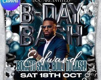 Men's Birthday Party Flyer: Birthday Bash Canva Template (Digital Download)