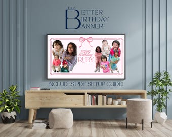 Personalized Shabby Chic Bow Birthday Art for Samsung Frame TV (Digital Download) - Custom Digital Birthday Banner for TV - Up to 10 images!
