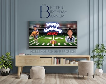 Gepersonaliseerde voetbalverjaardagskunst voor Samsung Frame TV (digitale download) - Aangepaste digitale verjaardagsbanner voor tv