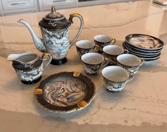 Vintage Fleetwood China Hand Painted 3D Dragon Moriage Demi Teacup