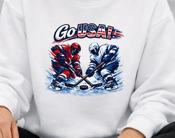 Go USA Hockey Sweatshirt | USA hockey players Winter Sports Fan Gift | Ice Hockey Game Day Shirt