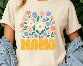 Retro Mama T-Shirt | Floral Mom Shirt Gift | Cute Boho Aesthetic Tee | Mother's Day Shirt | Vintage Style Graphic Tee for Her