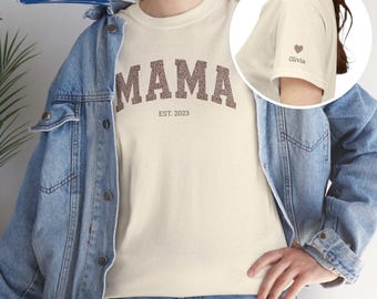 Custom Mama Shirt with Kids Names and Year – Mother's Day Gift, Birthday Present for Mom, Minimalist Cool Mom Sweater, New Mom Gift