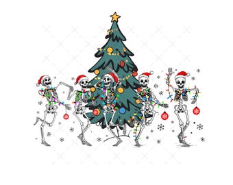 Skeletten rond de kerstboom clipartbundel vakantieskelet PNG SVG feestelijke sublimatie en afdrukbare graphics