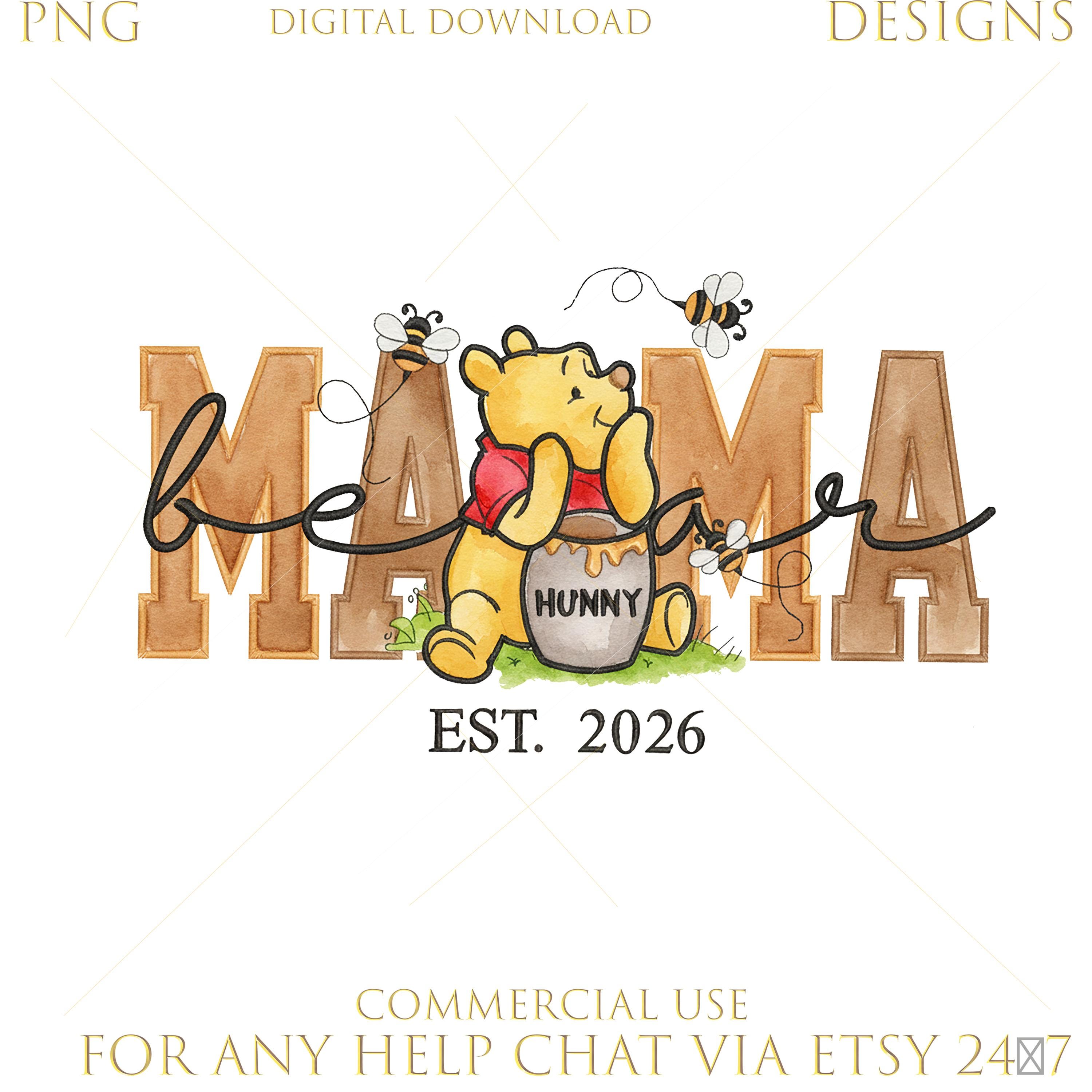 Mama Bear Est 2025 PNG – Pooh Bear, Glitter Design (digital