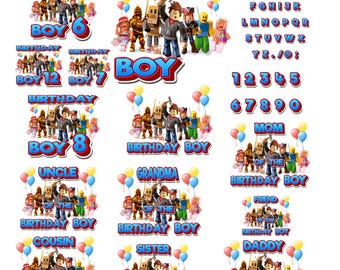Blue Roblox Birthday PNG Bundle, Family Matching Clipart (Digital Download)