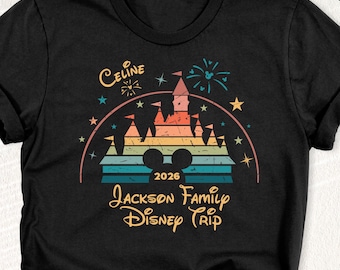 Disney Family Trip 2026 Shirts Custom Name Disney Castle Tee, Retro Magic Kingdom Shirt, Disneyland Vacation Family Matching Outfit