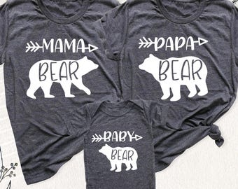Camisetas familiares personalizadas de oso, camiseta de mamá, papá, bebé oso, camiseta de mamá y yo, camisetas familiares a juego para el primer día de la madre, atuendo para mamá y bebé